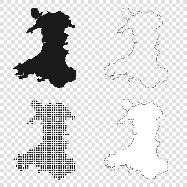 威爾士地圖的設計 - 黑色，輪廓，馬賽克和白色 - wales 幅插畫檔、美工圖案、卡通及圖標