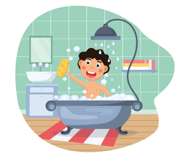 Funny Little Kid Having Bath Stock Illustration - Download Image Now -  Cartoon, Soap Sud, Boys - iStock