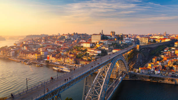 scenic view of the porto old town pier architecture over duoro river in porto, portugal - porto built structure commercial dock port wine imagens e fotografias de stock