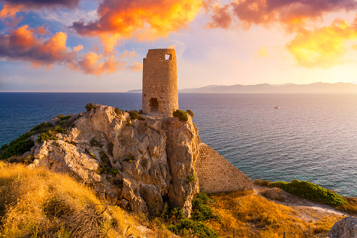Torre del Prezzemolo, an old coastal tower in Cagliari, Sardinia, Italy.