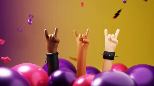3D Rendering of Hand Positions, Gestures, Party Rock and Roll stock photo stock photo