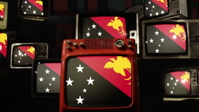 Flag of Papua New Guinea and Vintage Televisions.