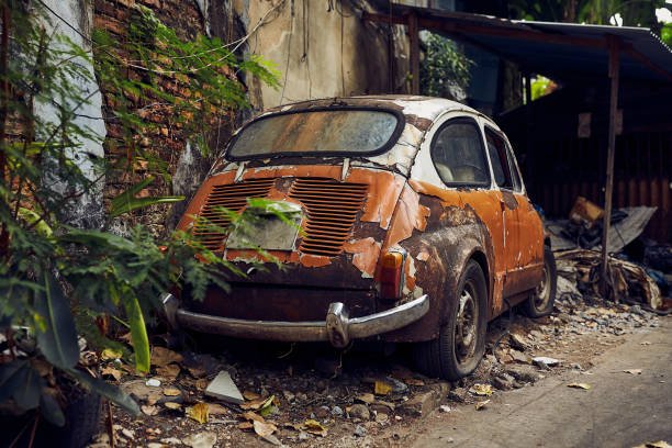 istock Old Abandoned vintage car wreck 1295093260