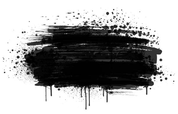 블랙 페인트 스플래시 - backgrounds textured inks on paper black stock illustrations