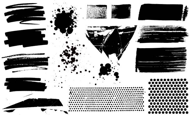 ilustrações de stock, clip art, desenhos animados e ícones de grunge black paint marks, textures and strokes vector - grunge splattered spray box