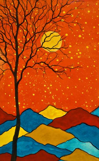 グアッシュ絵画、カラフルな山々。 - paintings watercolor painting landscape autumn点のイラスト素材／クリップアート素材／マンガ素材／アイコン素材