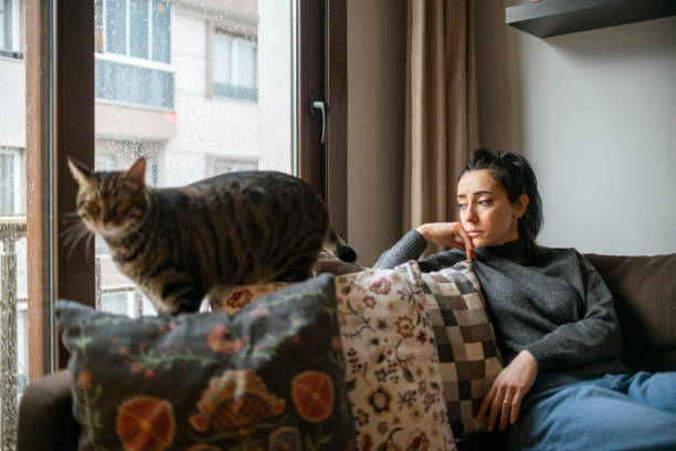 istock Young woman with her tabby cat 1295098039