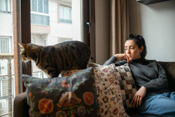 istock Young woman with her tabby cat 1295098080