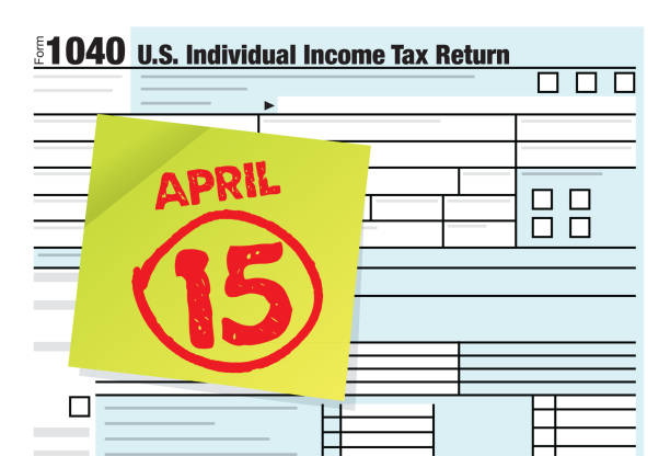 미국 소득세의 날 4월 15일 테마 일러스트레이션 - tax form tax form 1040 tax form stock illustrations