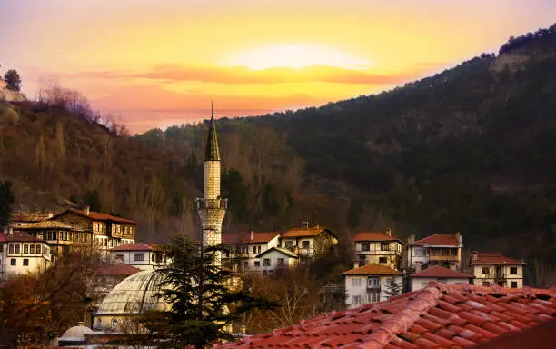 A turkish village at sunset with its historic houses