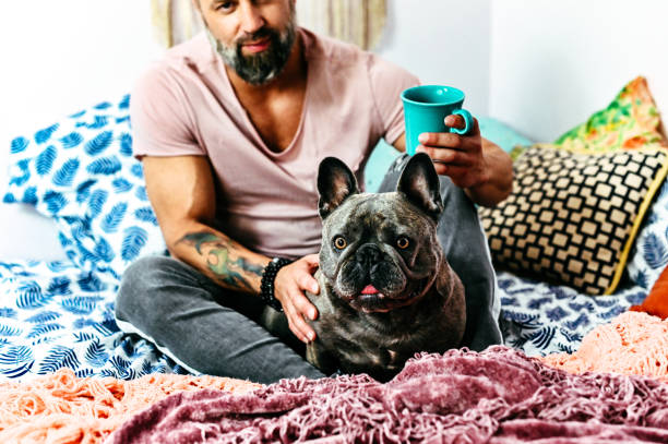 istock Happy man relaxes at home with his pet dog 1295111163