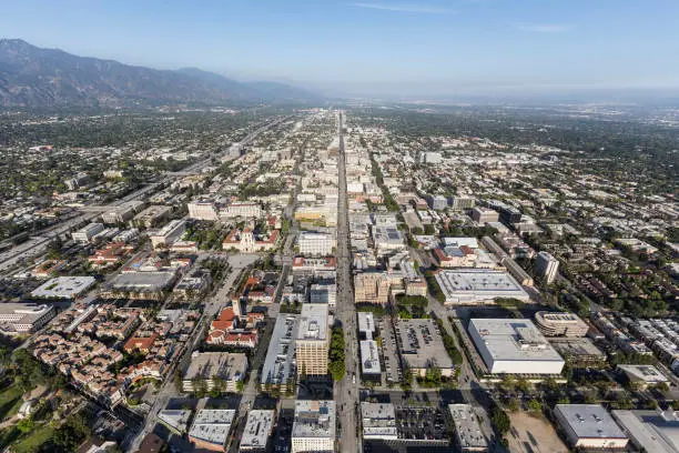 Aerial view of Colorado Bl in Pasadena, California.