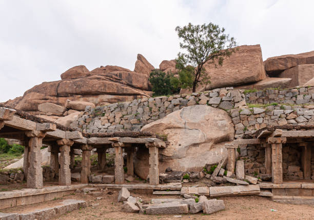 istock Ruinous corner at Krishna Tank, Hampi, Karnataka, India. 1295113335