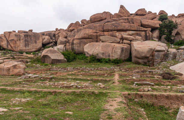 istock Boulder landscape closeup at Krishna Tank, Hampi, Karnataka, India. 1295113352