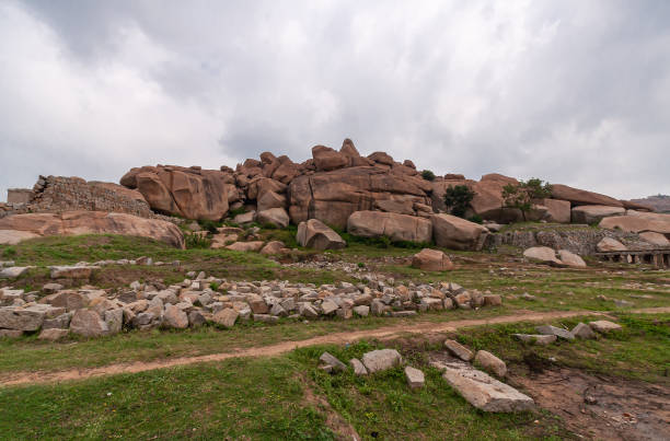istock Boulder landscape at Krishna Tank, Hampi, Karnataka, India. 1295113379