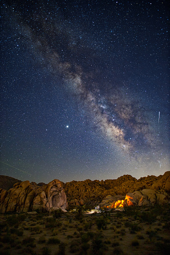 Milky Way Night Sky in Joshua Tree Landscape at Joshua Tree National Park, Joshua Tree, California.