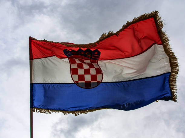 istock Croatian flag waving in the wind. 1295116605
