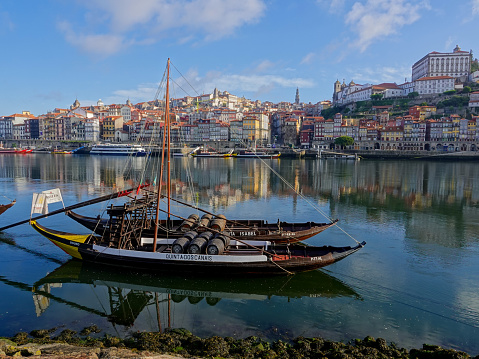 Porto, Portugal waterfront scene with boat.