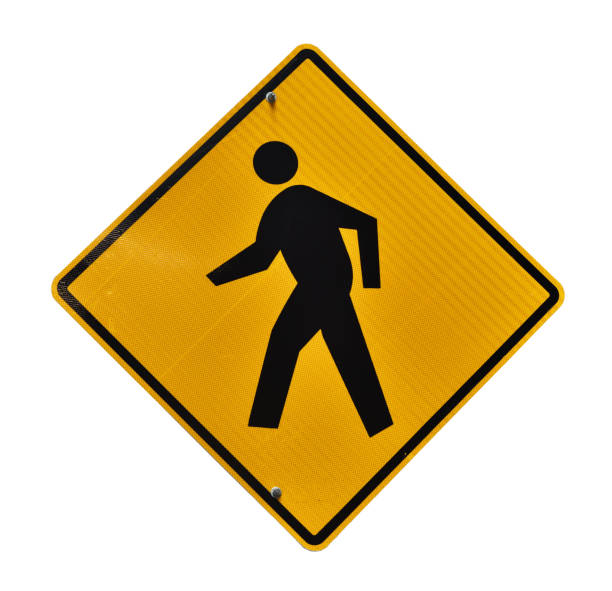 istock Pedestrian, old yellow road sign 1295144130