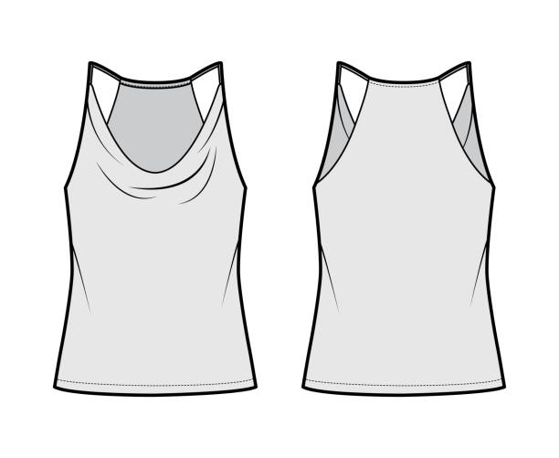 illustrations, cliparts, dessins animés et icônes de illustration technique de mode de camisole de bas capot de réservoir avec les courroies réglables minces, surdimensionnées, longueur de taille. plat - tank top illustrations