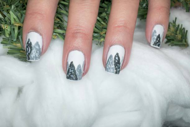 Winter Snow Fall Nail Art Design Seasonal Inspired Art christmas nails stock pictures, royalty-free photos & images