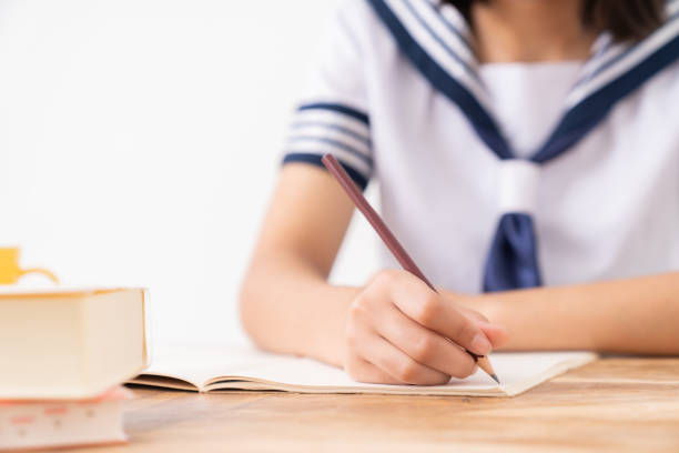 istock girl who study,School uniform,habds 1295149295