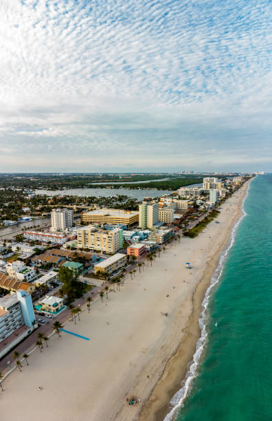 istock Aerial vertical panorama Hollywood Beach FL USA 1295180504