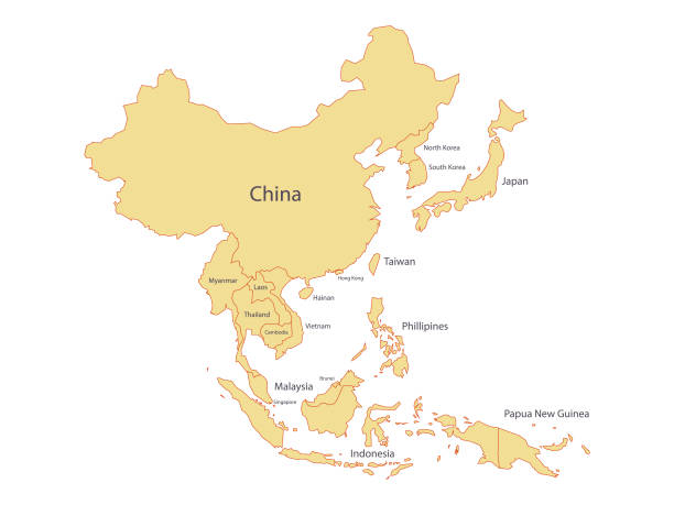 국가 이름이 있는 아시아 지도 - silhouette cartography singapore map stock illustrations