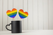 LGBTQ coffee mug community rainbow hearts colors, coffee mug