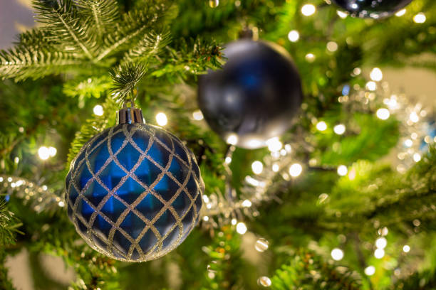 istock blue glitter baubles in abies normanniana christmas tree 1295191404