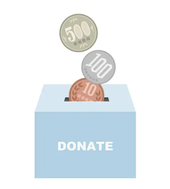 Vector illustration of Donation box and Japanese yen coins bank illustration