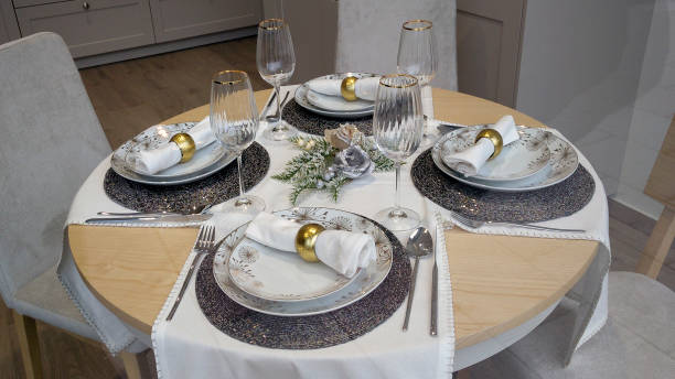 Close up view of modern well-laid dinner table