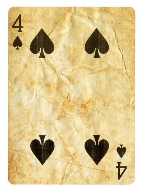 stara karta do gry odizolowana - four of hearts zdjęcia i obrazy z banku zdjęć