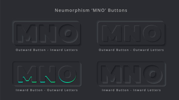 illustrations, cliparts, dessins animés et icônes de lettre m n o skeuomorphism and neumorphism ui rectangle button design of elegant modern 3d effect for logo or app thumbnail symbol - letter m alphabet three dimensional shape render