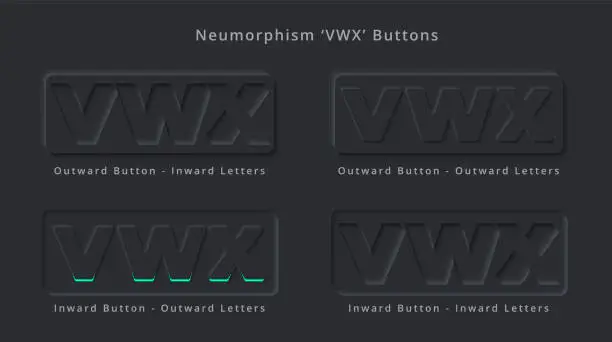 Vector illustration of Letter V W X Skeuomorphism and Neumorphism UI Rectangle Button Design of Elegant Modern 3D effect for Logo or App Thumbnail Symbol