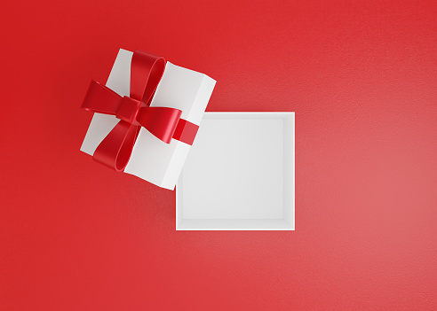 3D Open Empty Gift Box On Red Background