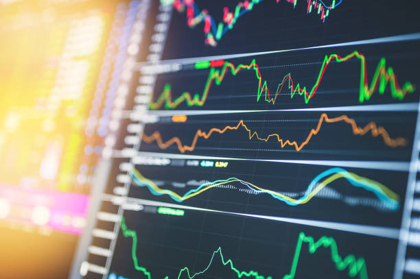istock Fintech trade stock from online platform data analysis graph showing search findings. Selective focus. Horizontal composition with copy space. 1295215068