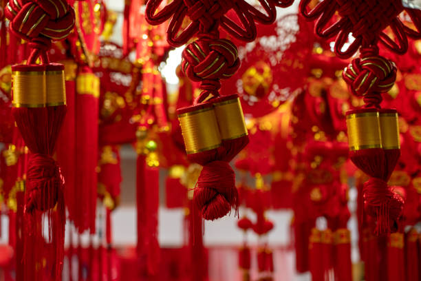 istock Red Chinese New Year Lantern knot. Close up shot with copy space 1295215582