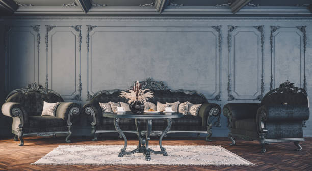 istock Modern interior design against the background of a dark classic wall. 1295219204