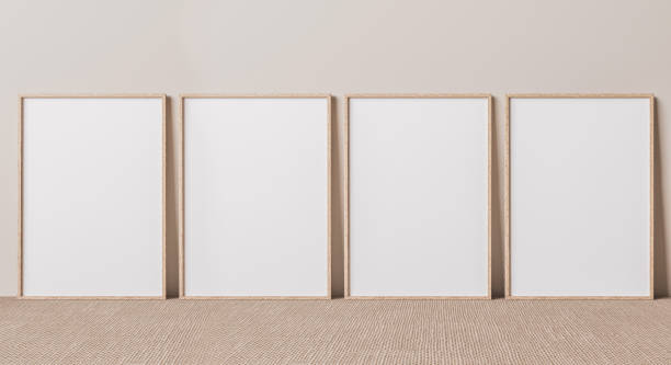 istock Blank vertical poster frame mock up standing on beige floor 1295220244