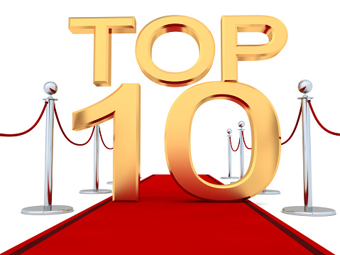 Top 10 on red carpet. Digitally Generated Image isolated on white background