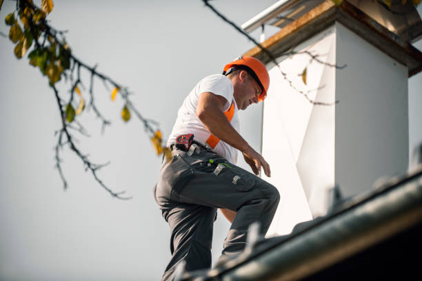istock Roofer measuring chimney on roof top 1295220926