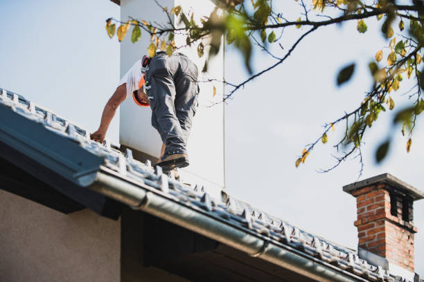 istock Roofer measuring chimney on roof top 1295220931