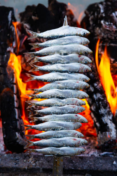 istock Andalusian sardines on spit being grilled on charcoals 1295231466