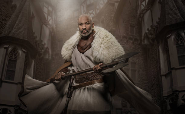 istock Weapon wielding viking inspired black african warrior in a fantasy setting 1295232817
