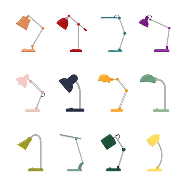 Set of colored desk lamps on white background, vector illustration Set of colored desk lamps on white background, vector illustration desk lamp stock illustrations