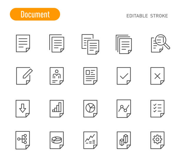 문서 아이콘 세트 - 라인 시리즈 - 편집 가능한 스트로크 - symbol file computer icon document stock illustrations