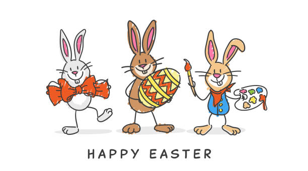смешные счастливые п�асхальные кролики - easter egg figurine easter holiday stock illustrations