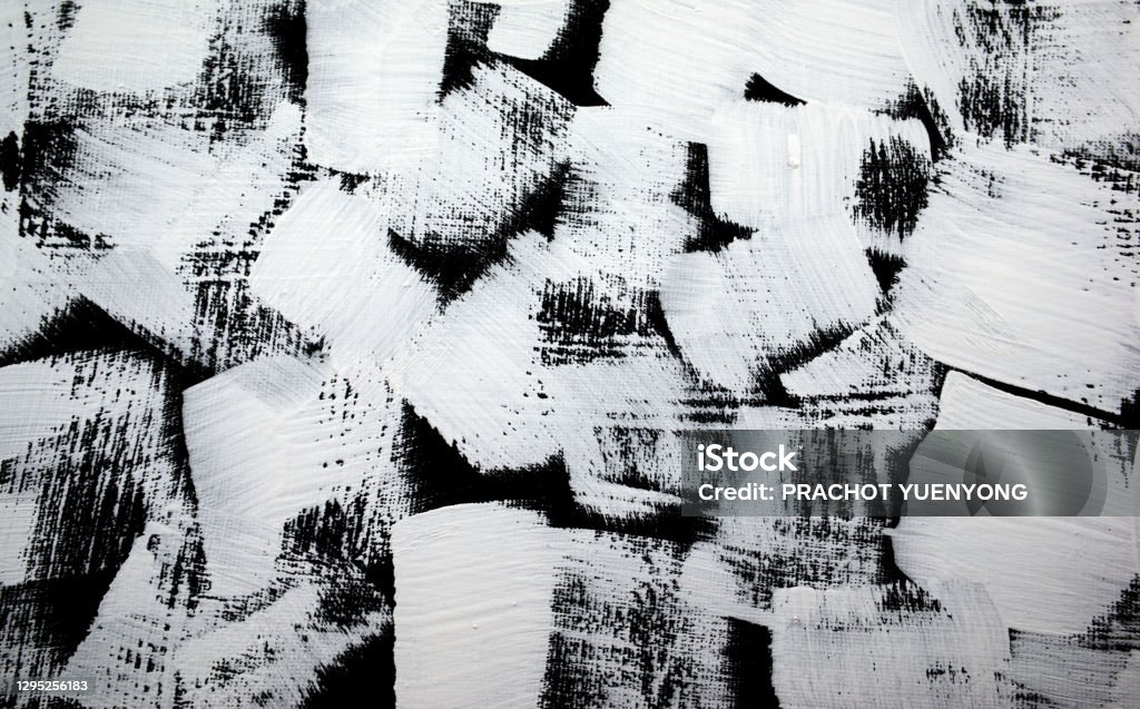 Black and white. Abstract painting background. Acrylic grunge color painted on canvas. Handmade, hand drawn. Flat lay, overlay, artwork, display, texture concept. Modern, contemporary art. Original. Art Stock Photo