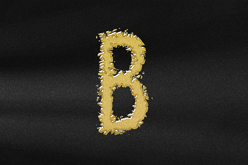 Beta sign. Beta letter, Greek alphabet Symbol, abstract gold with black background